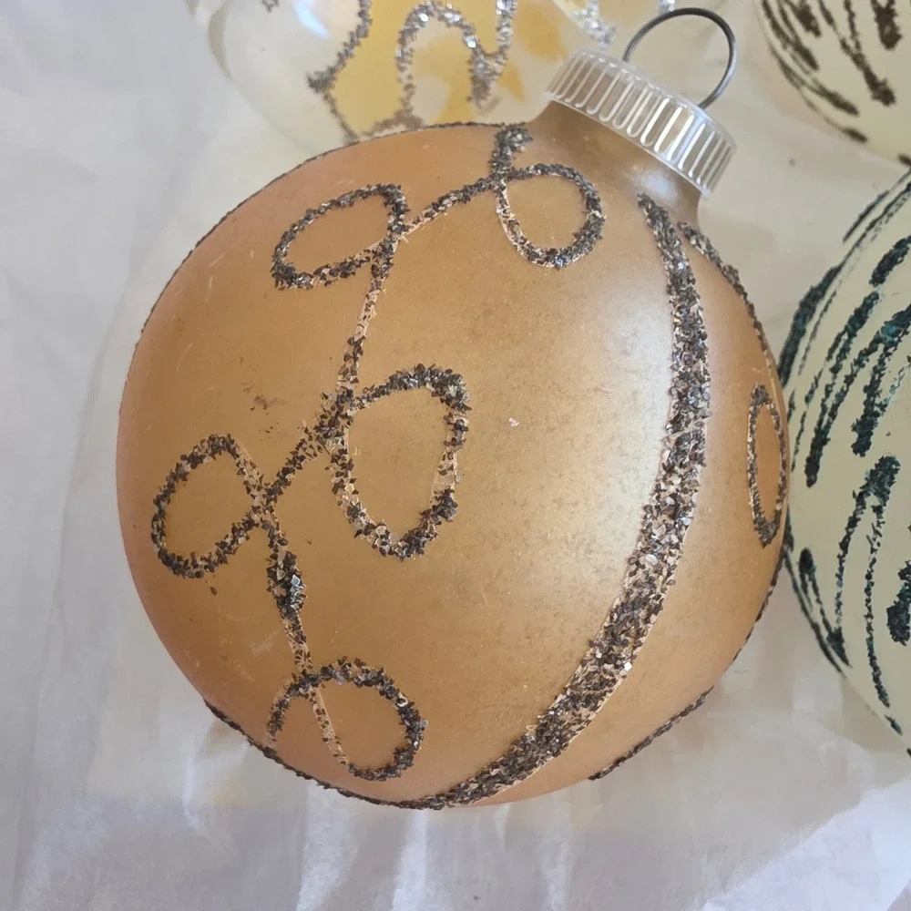 VTG West Germany Glass Christmas Ornaments Glitter Mica MCM D.B.G.M. Lot of 6